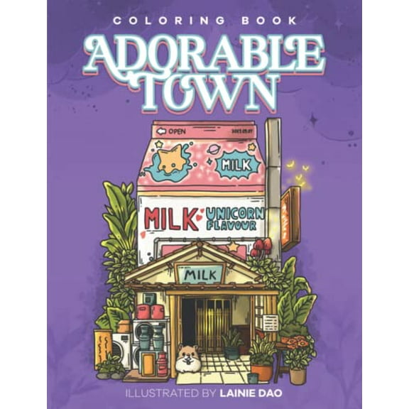 Pre-Owned Adorable Town Coloring Book: Explore the Kawaii World and the Little Creatures, A Cute Coloring Book for Adult Paperback