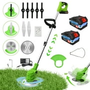 24V 650W Lawn Mover Electric Grass Trimmer Cordless W/2 Batteries, Battery Weed-Eater, Electric Weed Wacker, Lawn Mower Cordless Pruning Cutter Weed Wacker Garden Trimming Tool