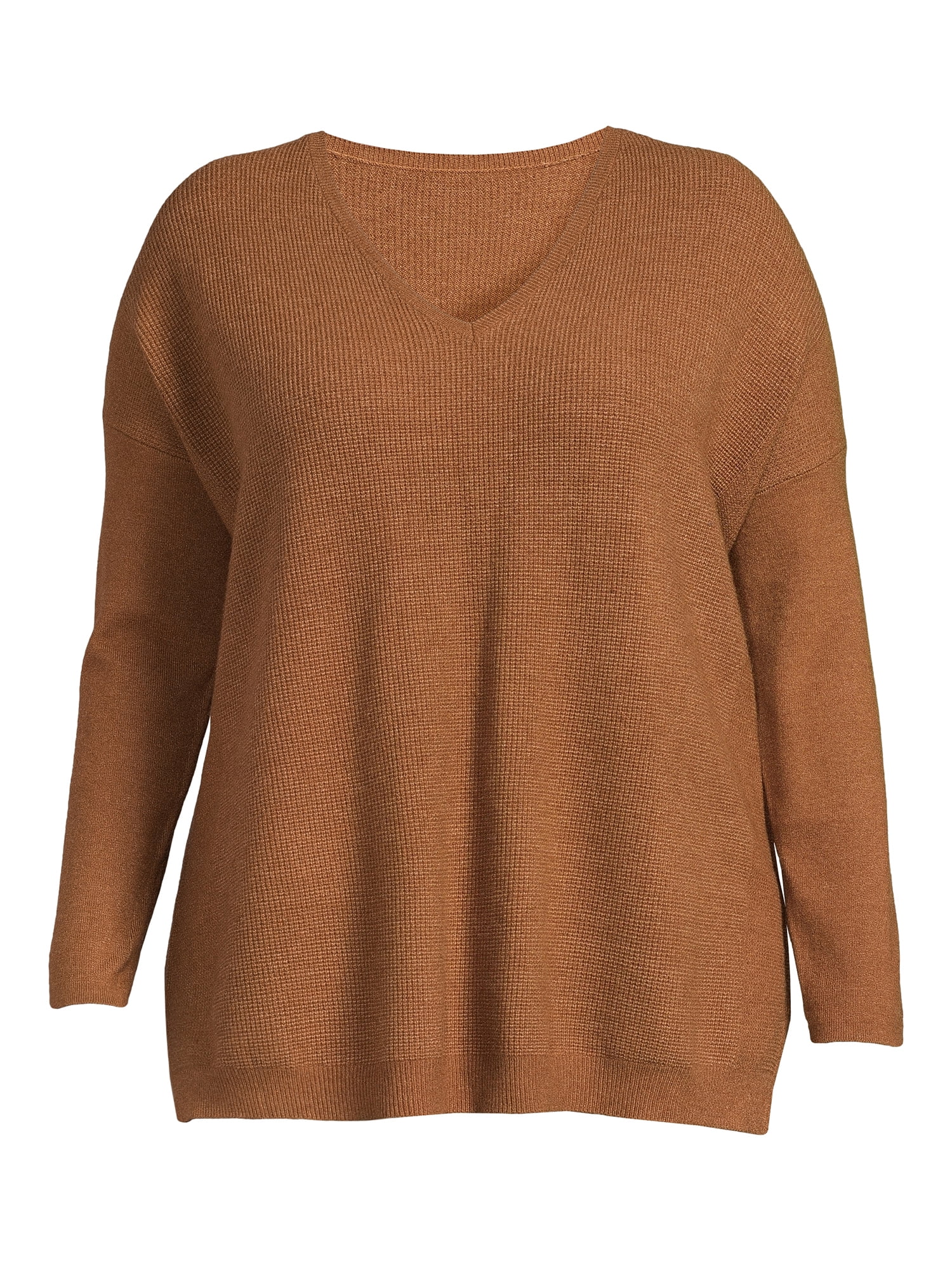 Terra & Sky Women's Plus Size Brushed V-Neck Sweater, Lightweight