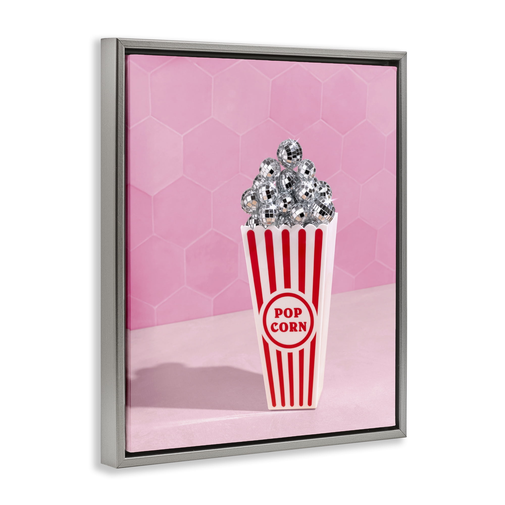 Stupell Industries Pink Disco Popcorn Gray Framed Floater Canvas Wall Art, design by LISH Creative