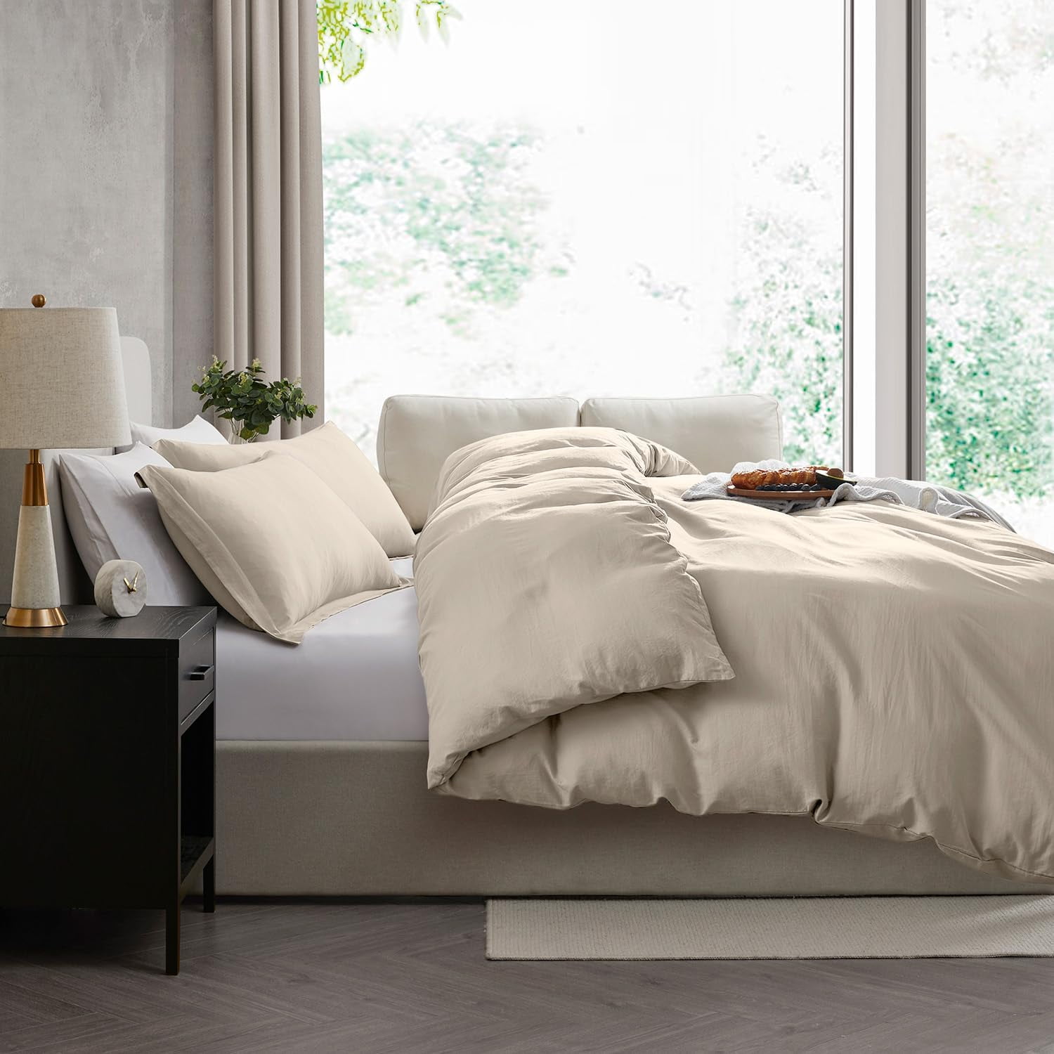 LammaLoe Duvet Cover King Size, Soft Prewashed 3-Piece Duvet Cover Bedding Set with Pillow Shams, Linen