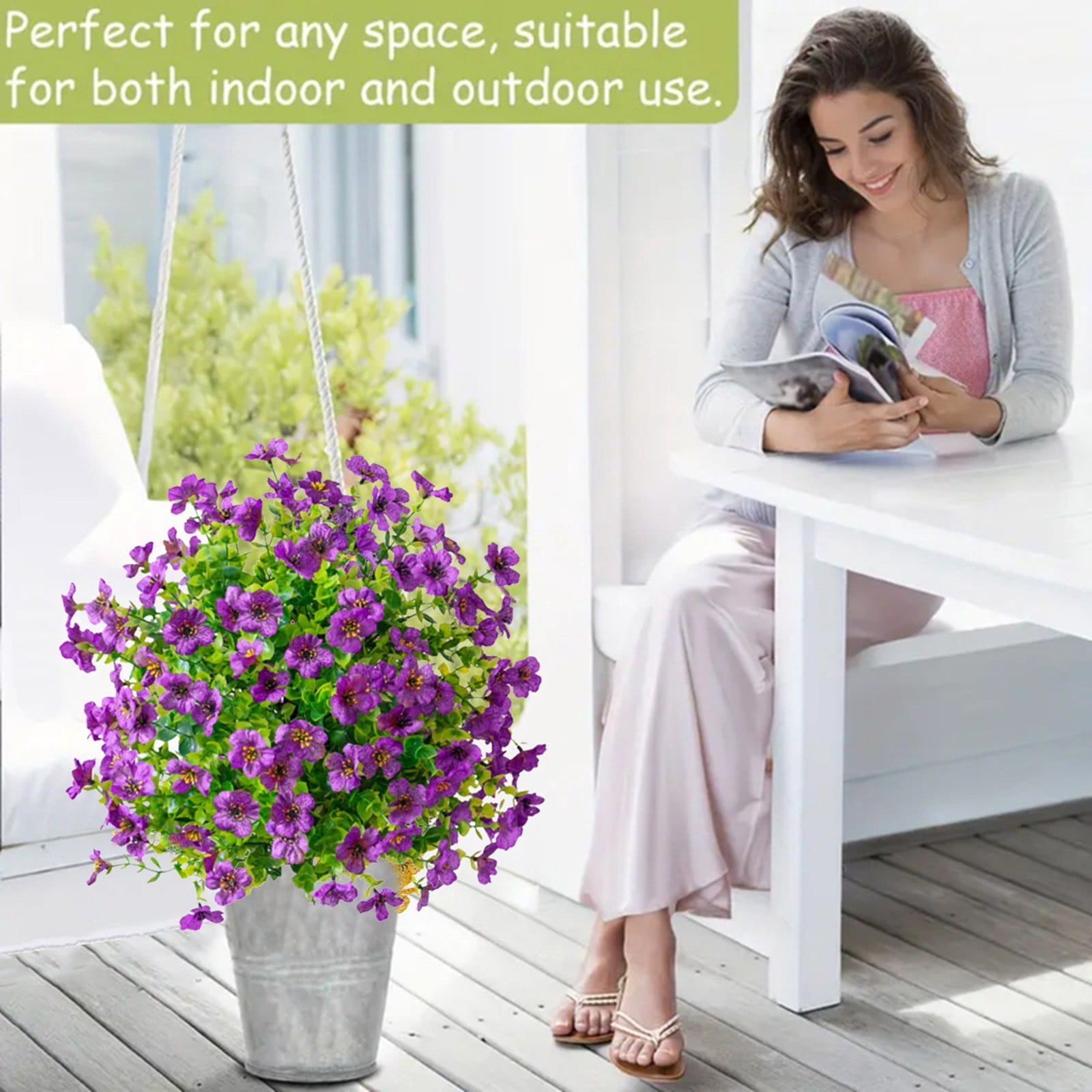 Realistic Artificial Flowers Outdoor Shrubs with Ground Spike,23.62 Inch Flower Bushes for Garden Patio Porch Decor, for Outdoor Decoration,Lifelike Shrubs for Courtyard Pathway