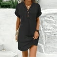 thumbnail image 2 of Plus Size Dresses Fashionable All Buckle Neck Cold Shoulder Ruffled Sleeve Solid Color Spring Dress Black L, 2 of 4