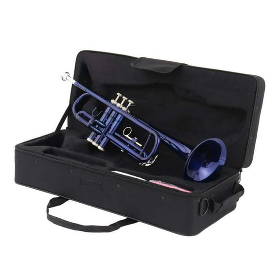 Wqmh Standard Trumpet for Beginners,Trumpet for Student with Hard Case,7C Mouthpiece,Cleaning Cloth,Gloves,Brass Instruments for Kids and Adults(Blue)