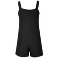 thumbnail image 4 of Women's Tie Shoulder Jumpsuit, Adjustable Overalls Shorts with Pocket, Loose Fit Denim Romper for Beach, Vacation, Casual Wear and Summer Outfits-Black, 4 of 9