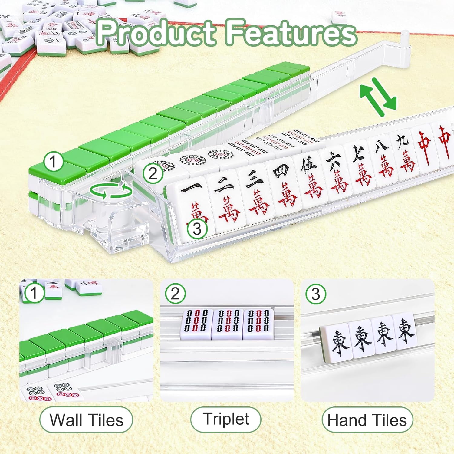 Clear American Mahjong Tile Racks with Pushers, 4 Pcs, for 1.2 Inch Tiles