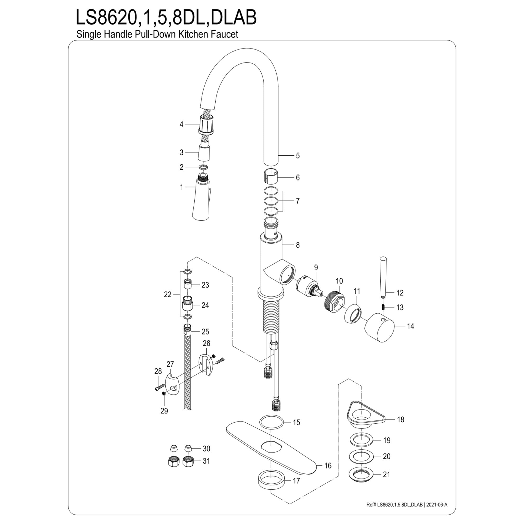 Gourmetier LS8620DL Concord Single-Handle Pull-Down Kitchen Faucet, Matte Black