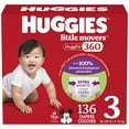 thumbnail image 1 of Huggies Little Movers HuggFit 360° Baby Diapers with 360° Waistband, Size 3-7, Count 136-70, 1 of 8