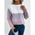 thumbnail image 6 of Womens Long Sleeve Sweater Crew Neck Casual Loose Knit Multicolor Top Purple XL, 6 of 6