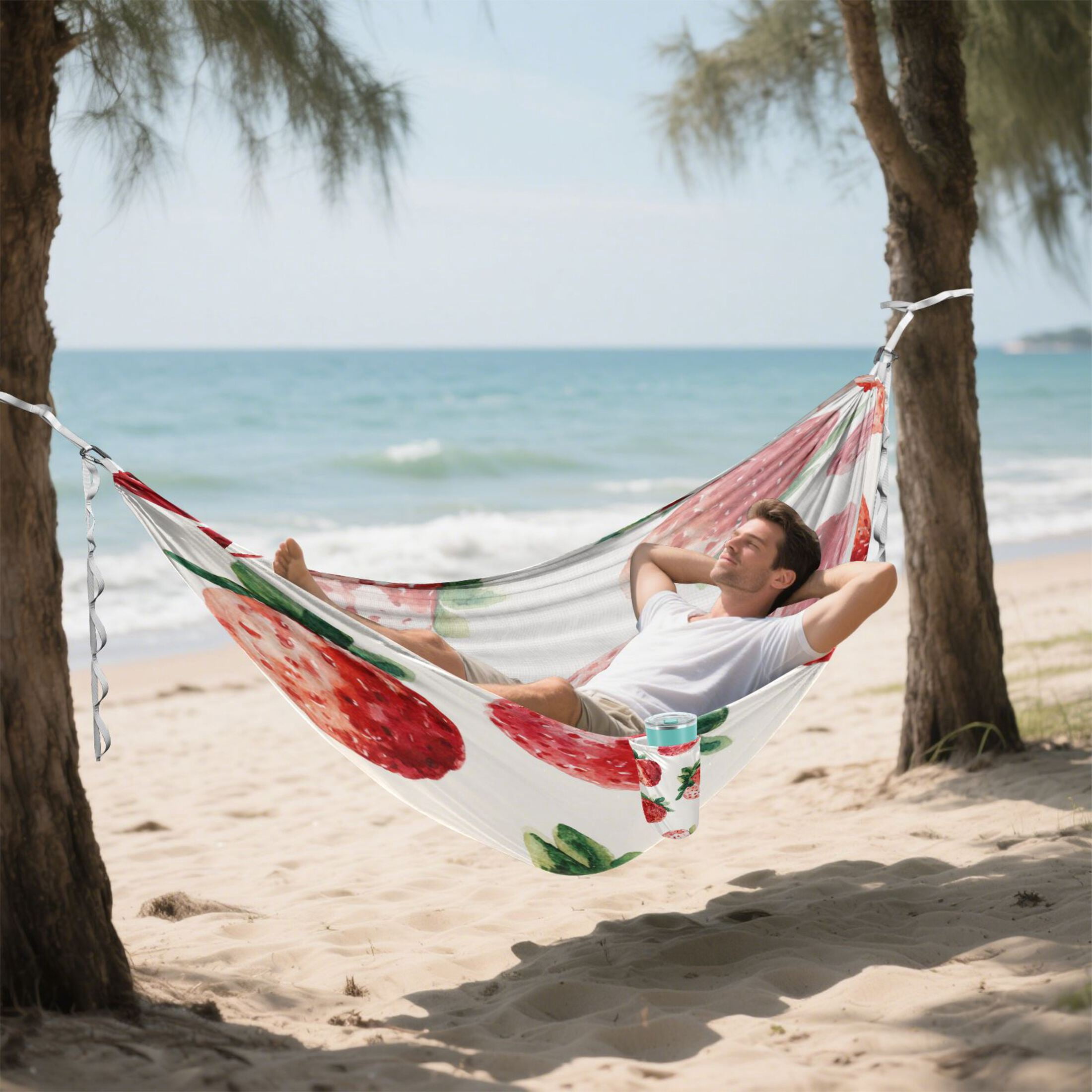 Hammock Camping Hammock Nylon Portable Hammock Travel Camping Hammock Juicy Strawberry Red Pattern