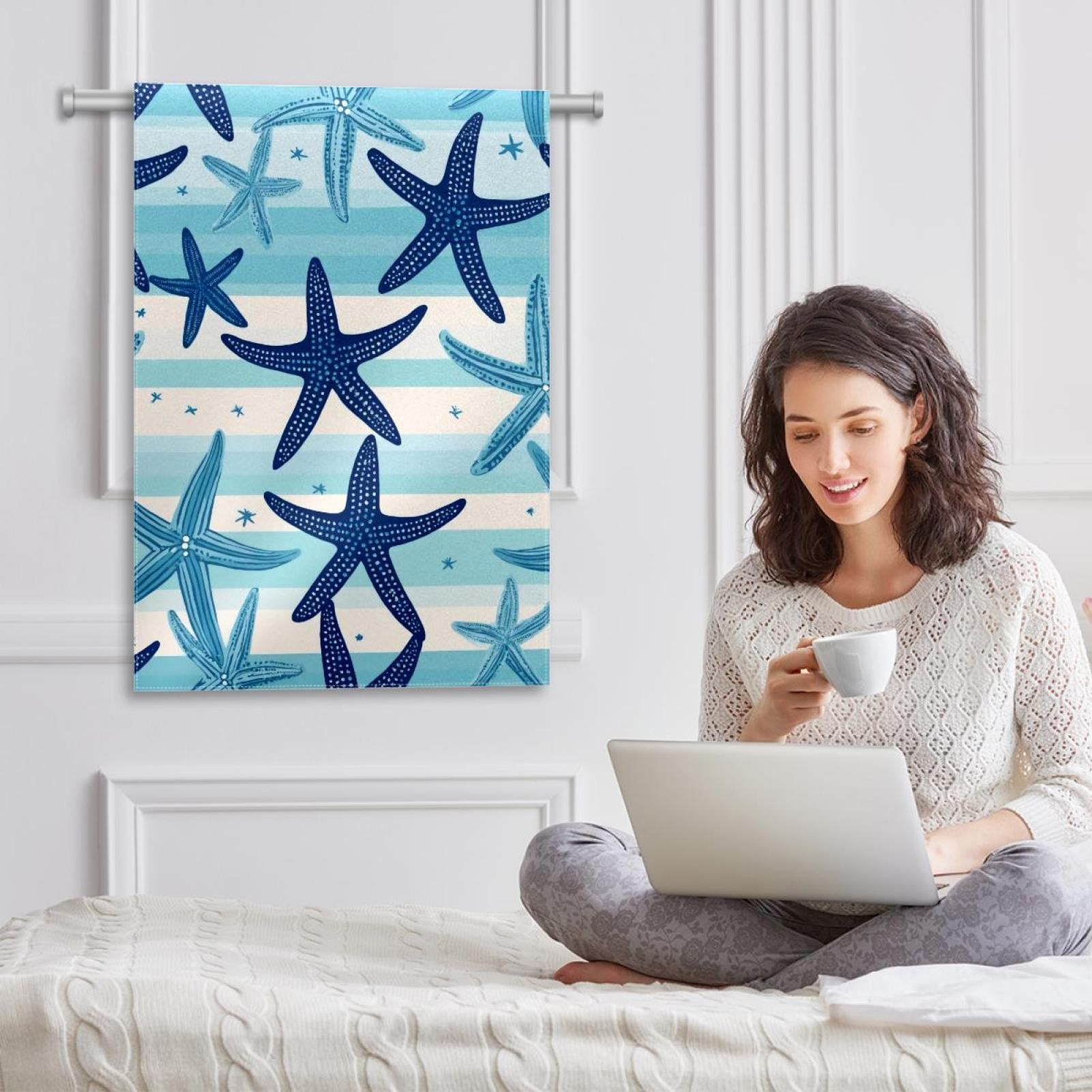 Coastal Starfish Navy Blue Pattern Double Sided Garden Flag Decorative Weather Resistant Yard Flag, Large DIY Vertical Flag for Farmhouse Patio Lawn, 28x40 Inch