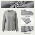thumbnail image 2 of Livrdious Crewneck Sweatshirts for Women Scalloped Long Sleeve Pullover Tops Relaxed Fit Solid Casual Fall Outfits, 2 of 8
