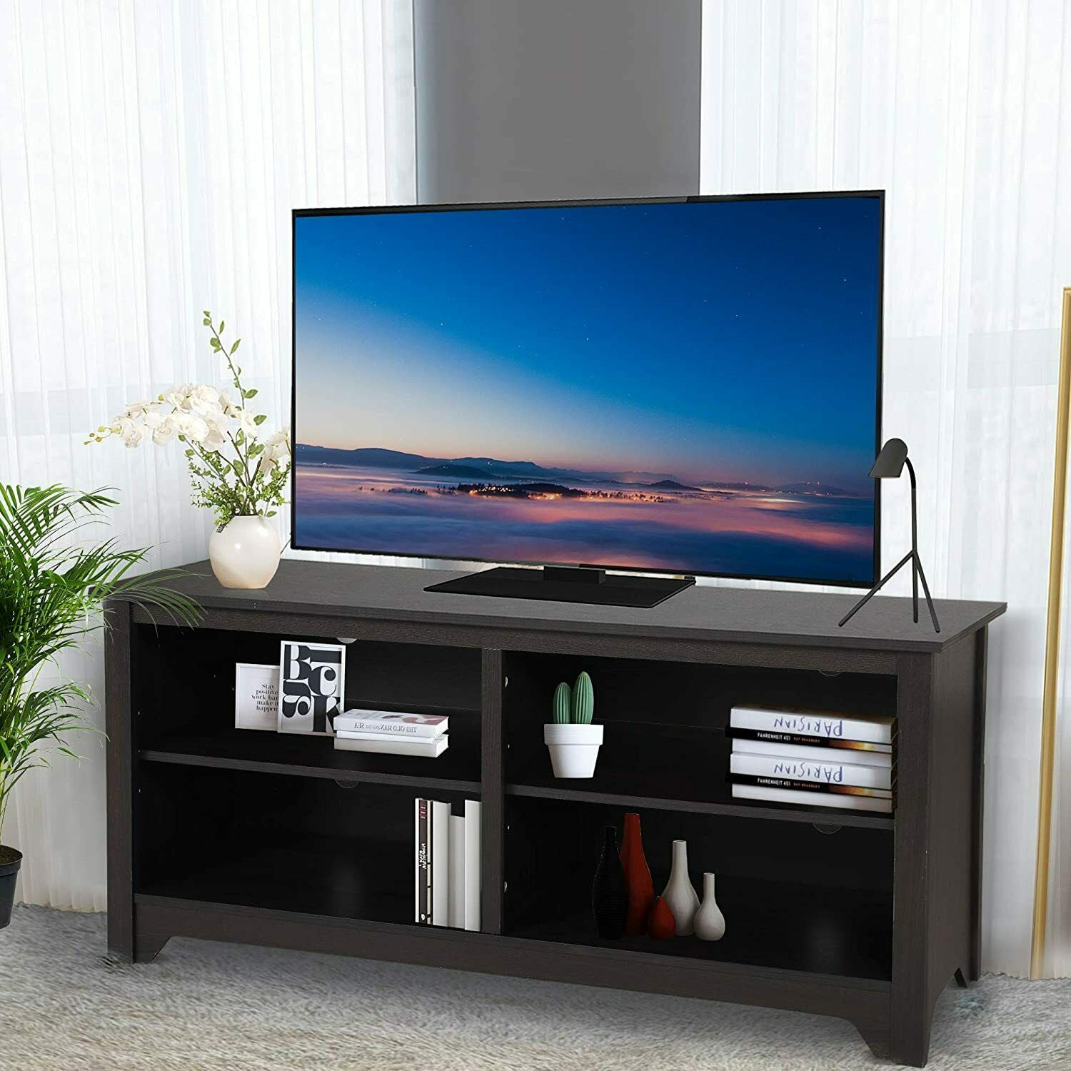 Private Jungle Wooden TV Stand - for TVs up to 65" Media Console Storage Cabinet Entertainment,Dark Brown