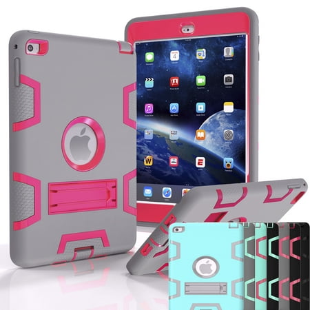 iPad Mini 4 Case, Shock Absorbing Heavy Duty Defender Silicone Hard Case With Kickstand Full Body Anti-slip Protective Cover For Apple iPad Mini 4 Njjex [New