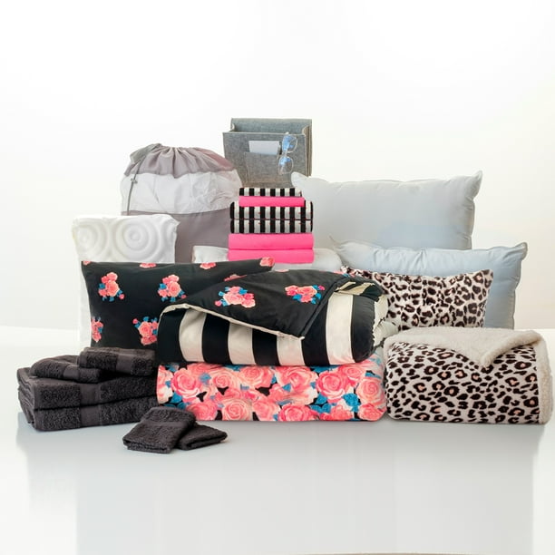 The Comfort Pak Betsey Johnson Rose Black 20 Piece College Dorm Bedding Comforter Set Twin Xl Includes Bonus Topper 2 Pillows Storage And 100 Cotton Towel Sets By Ocm Com College Dorm Bedding Comforter Set, Betsey Johnson King Bedding