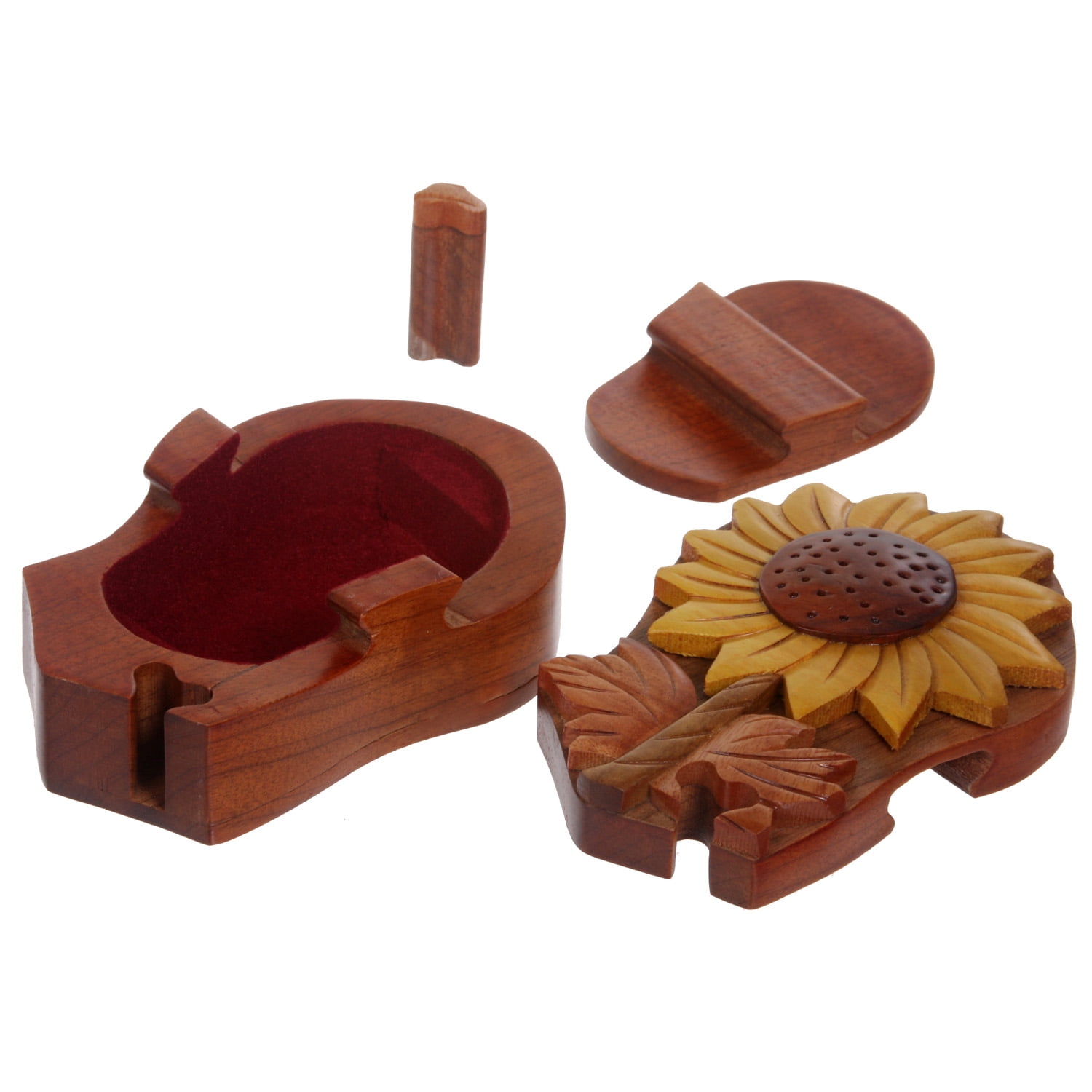 Handcrafted Wooden Sunflower Shape Secret Jewelry Puzzle Box