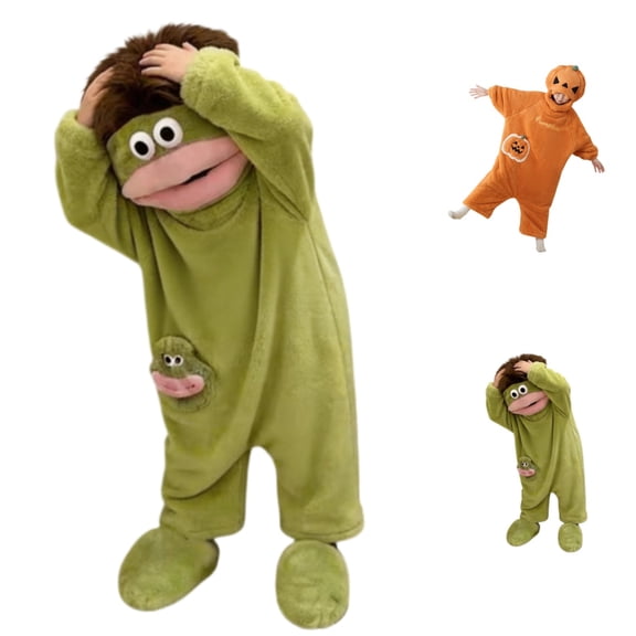 Silly Goofy Onesie for Kids- Frog Onesie Funny Monster Pajamas Fleece Jumpsuit Hooded 2026 Fashion Cozy Relaxed Fit Plush Loungewear (No Shoes Included and Comb) Green 4-5 Years