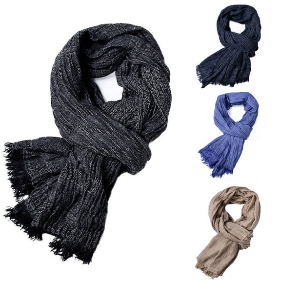 Mens Winter Classic Fringe Shawl Solid Color Tassel Long Warm Scarf