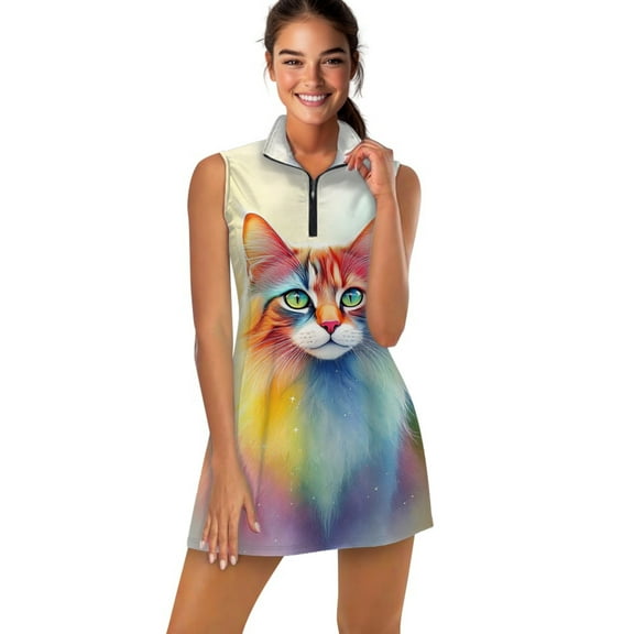 Rainbow cute cat Sports Dresses Women Tennis Dress Outdoor Badminton Golf Quick-Drying And Breathable Sports Dress