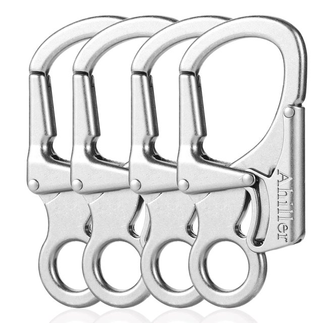 Clip de mosquetón con diseño de bloqueo doble antiapertura de 2,95 pulgadas en llavero de mosquetón de aleación para llavero de camping al aire libre (Plata-4PCS)
