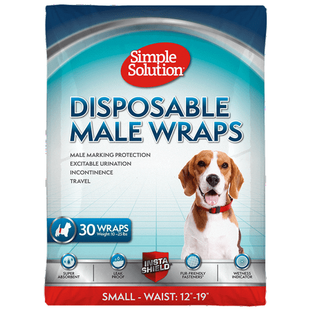 Simple Solution Disposable Dog Diapers for Male Dogs, Absorbent Male Wrap, Small, 30 Count