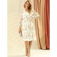 thumbnail image 3 of Vestido cruzado de gasa fluido informal de manga larga con cuello en V floral boho para mujer blanco M, 3 of 5