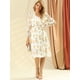 thumbnail image 3 of Vestido cruzado de gasa fluido informal de manga larga con cuello en V floral boho para mujer blanco M, 3 of 5