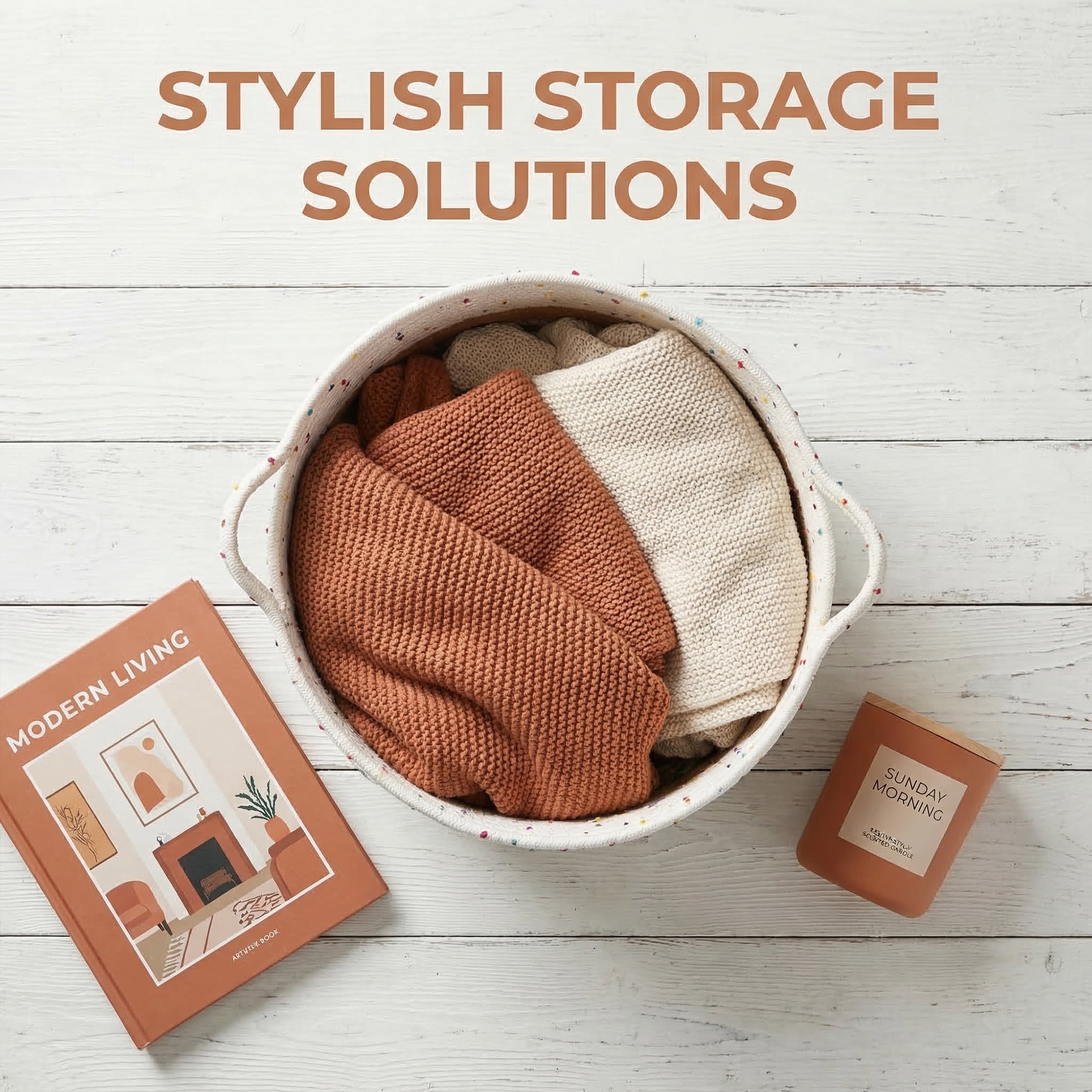 Unique Bargains Multiple Use Woven Storage Bin for Home White Brown 17.7*17.7*12.6in