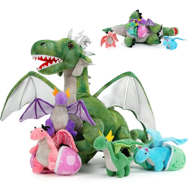 Animal de peluche Morismos Giant Dragon con bebés dragones en su interior