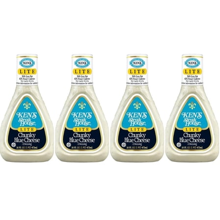 Ken's Steak House Lite Chunky Blue Cheese Dressing, 16 oz Bottle, Pack of 4