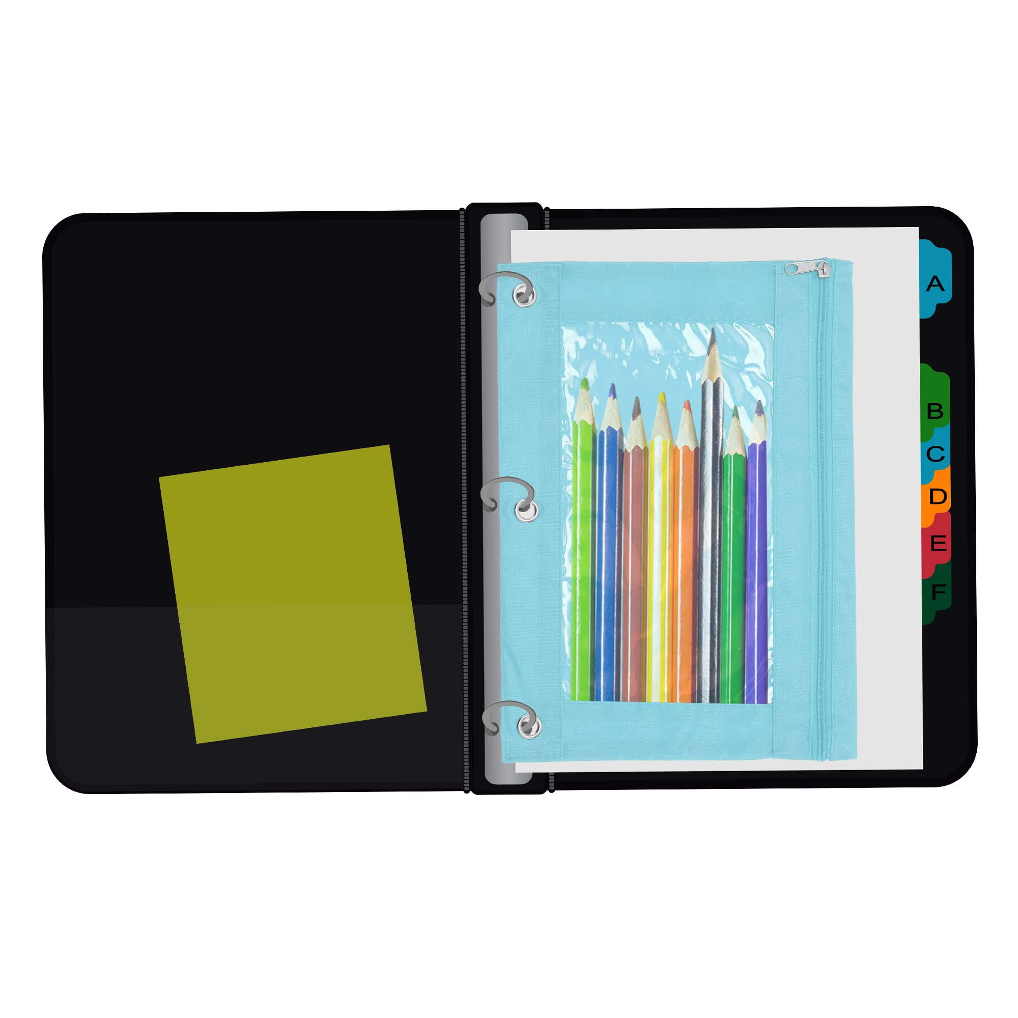 Unique Bargains Pencil Case for 3 Ring Binder, Double Layer, Smooth Zipper Sky Blue