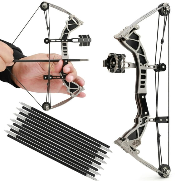 9.5" Mini Compound Bow and Arrows Set for Target Shooting Hunting Games Pocket Bow Survival Bow RH/LH Archery Christmas Gift with 12 arrows