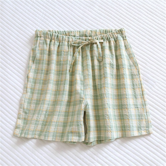 Sakmal Women's Mid Rise 5" Plaid Pajama Shorts with Pockets Green
