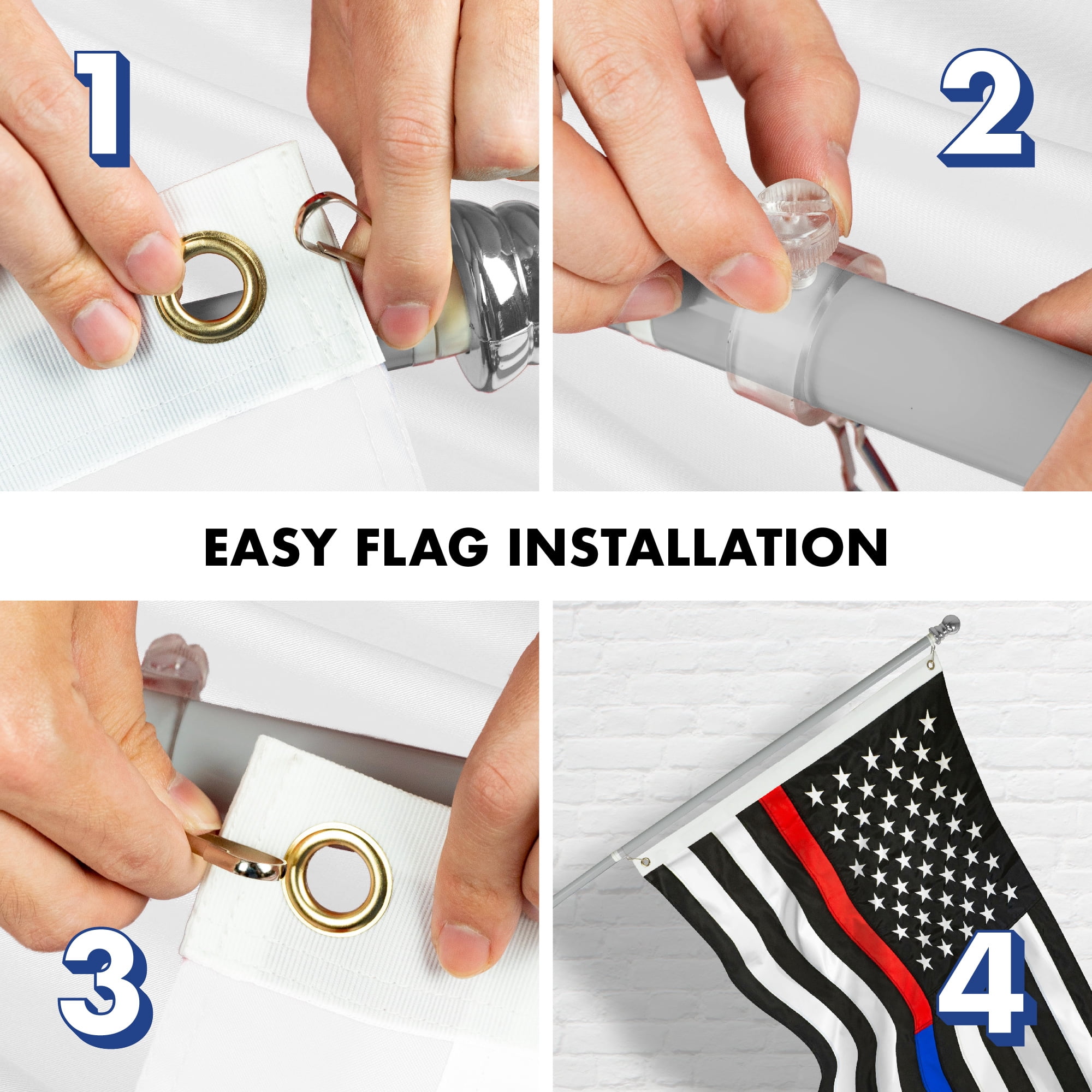 G128 - 5 Feet Tangle Free Spinning Flagpole (Silver) Thin Blue&Red Line Flag Brass Grommets Embroidered 2x3 ft (Flag Included) Aluminum Flag Pole
