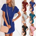 thumbnail image 1 of Gspmoly Robes Décontractées pour Femmes, Robe Décontractée pour Femmes à la Mode Colorée à Col Rond avec Lien à Manches Courtes, Robes de Mariage pour Femmes Articles en Liquidation, 1 of 1