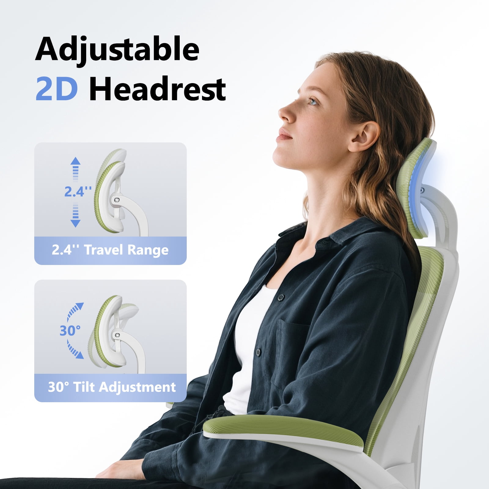 HomeZeer Desk Chairs with Wheels, Mesh Office Chair with Lumbar Support, Ergonomic High Back Office Chair with Adjustable Headrest, Task Chair Flip-up Arms, Executive Office Chair Home Office, Green