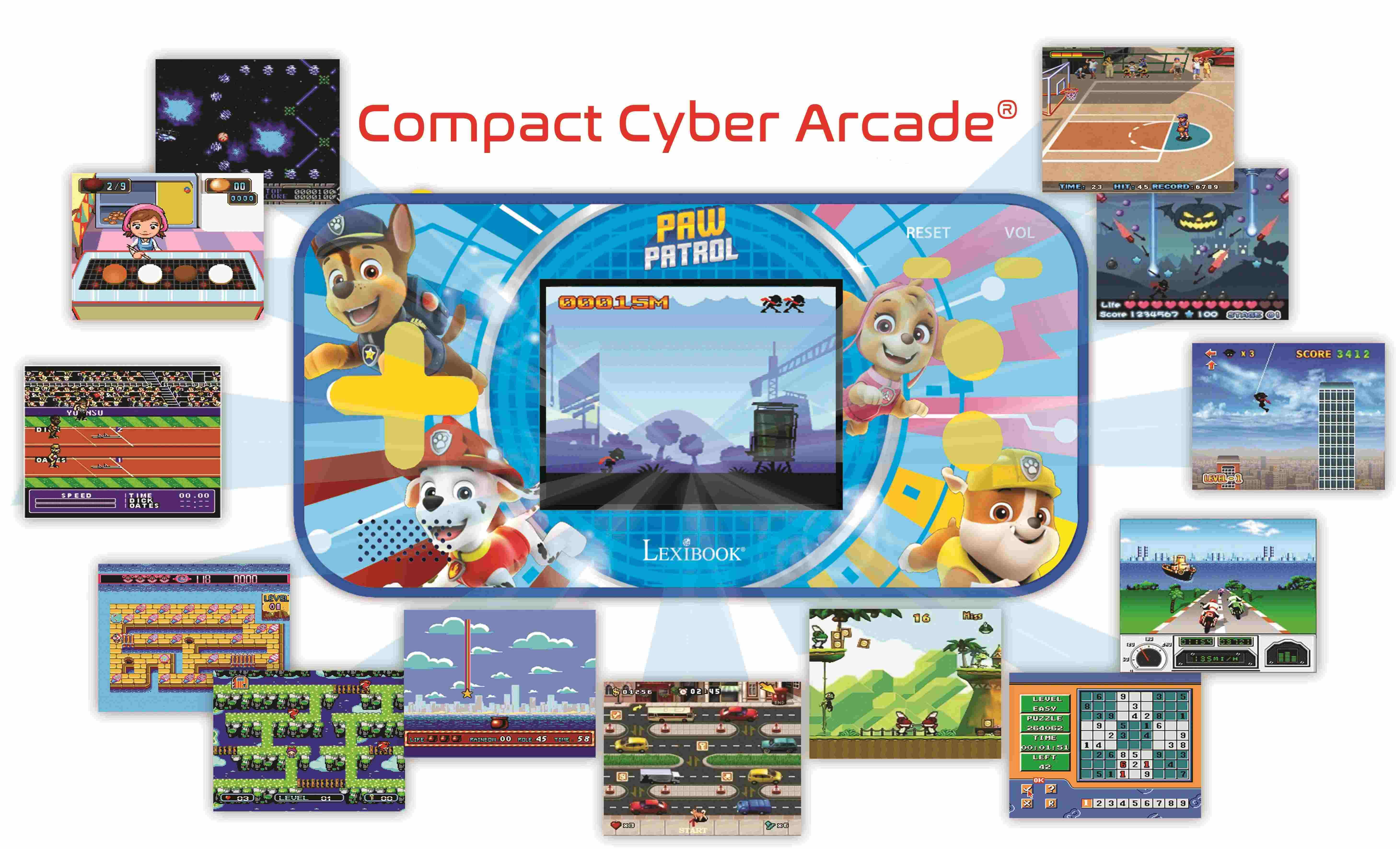 Lexibook Paw Patrol Chase, Compact Cyber Arcade Portable Gaming Console, 150 Games, LCD, Battery Operated, Red / Blue