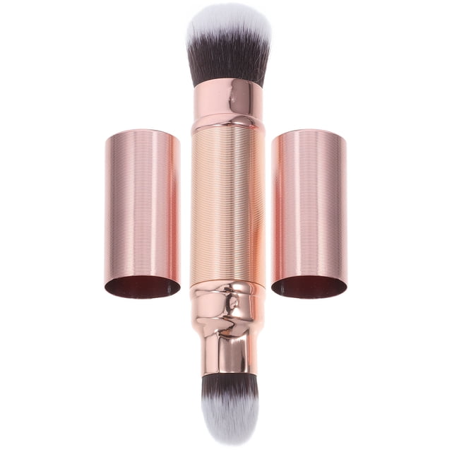 OUNONA Brocha De Maquillaje Dual Ended En Oro Rosa Retráctil Para Base Y Polvo Suelto Con Suaves Y Portátiles