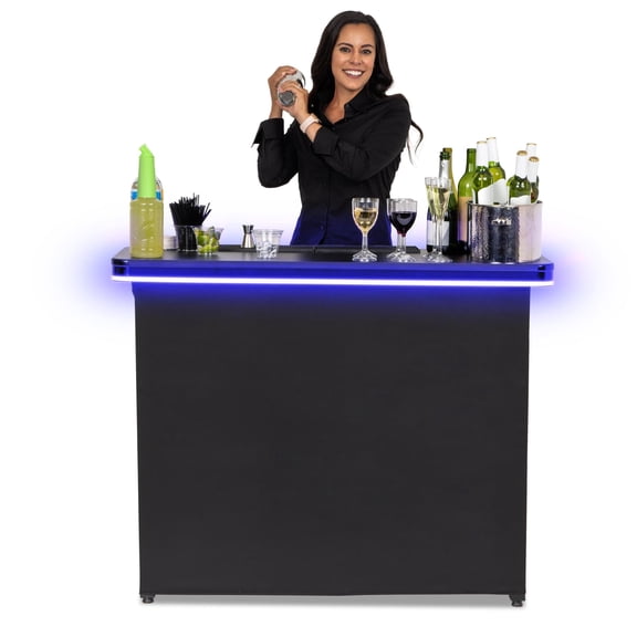 GoBar PRO LED Commercial Grade Portable Bar Table with Multi-Color Lights - 47.5 x 19 x 38 Inches Assembled