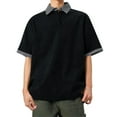 thumbnail image 2 of Timegard Summer Tops for Men Plaid Lapel Neck Short Sleeve Loose Tee Shirts Travel Casual Tops Trendy, 2 of 6