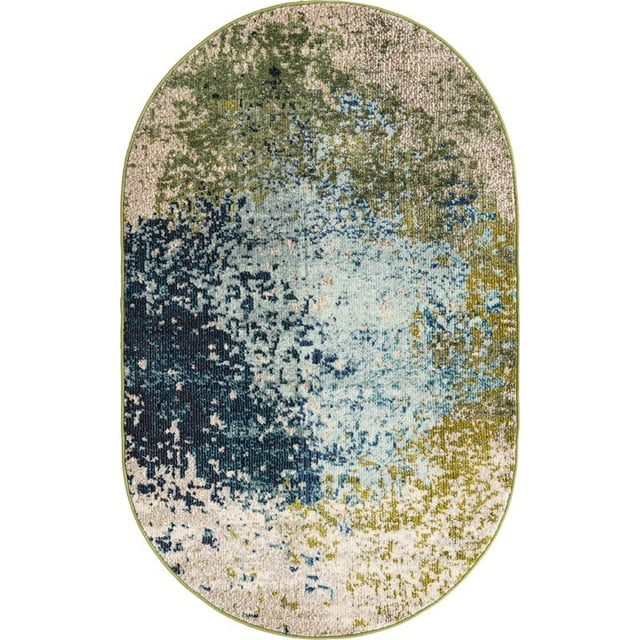 Unique Loom Estrella Light Color Distressed Rug 3' 3 x 5' 3 Oval Blue/Beige