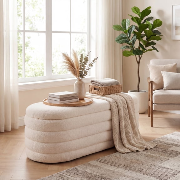ELLEGNT Storage Ottoman Bench – Upholstered Fabric Entryway Bench, Bedroom End of Bed Stool with Hidden Compartment