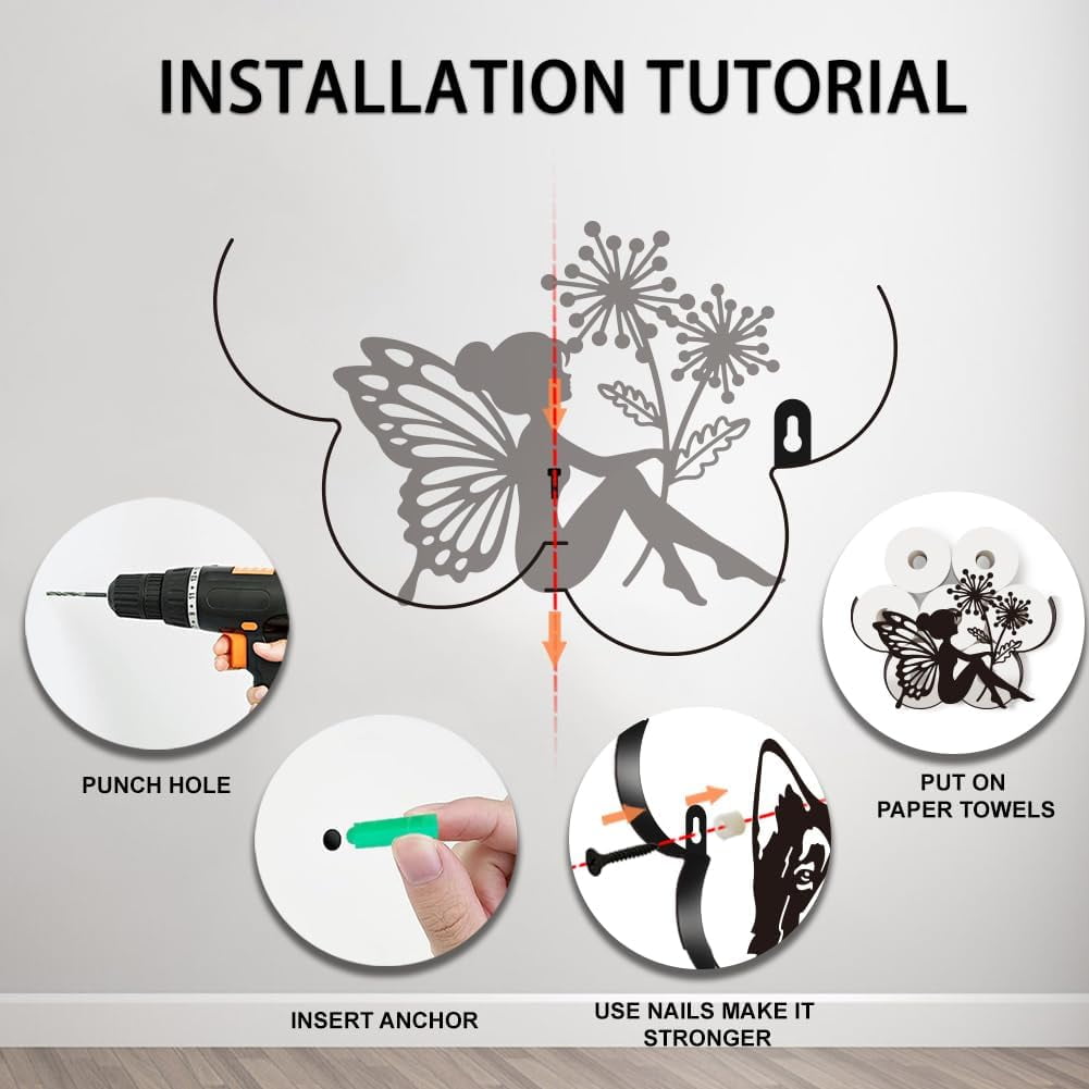 Funny Fairy Metal Toilet Paper Holder Black Fairy Dandelion Decorative Metal Toilet Paper Storage for Extra 8 Rolls Funny Freestanding Elf
