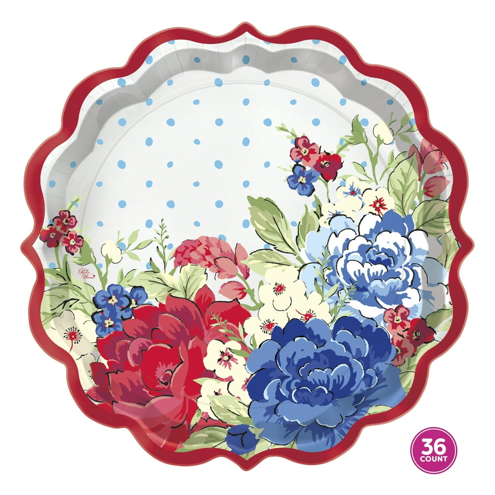 Pioneer Woman Red White and Blue Floral Patriotic Paper Dessert Plates