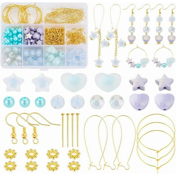 247pcs Earring Making Kit Blue Beads Spacers Earring Hooks Earrings Hoops Set Cute Star Heart Acrylic Beads