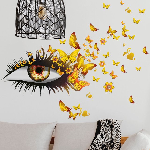 Fiudx Vinilos Decorativos Para Salón Hermosas Mariposas, Arte De Pared, Pestañas Largas, Pegatina De Vinilo Para Ojos Para Dormitorio, Decoración De Corazón, Pareja De Amantes, Sala De Estar, Mural P