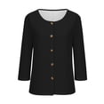 thumbnail image 5 of Yrmaups Loose Fit 3/4 Sleeve T Shirt for Women Plus Size, Casual Round Neck Button Down Blouse, Soft Stretch Basic Tee for Vacation Office Home Daily Wear, Black 3XL, 5 of 6
