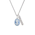thumbnail image 2 of Delight Jewelry Silvertone Small Blue Oval Cameo Silvertone Balance Bar Charm Necklace, 23", 2 of 4