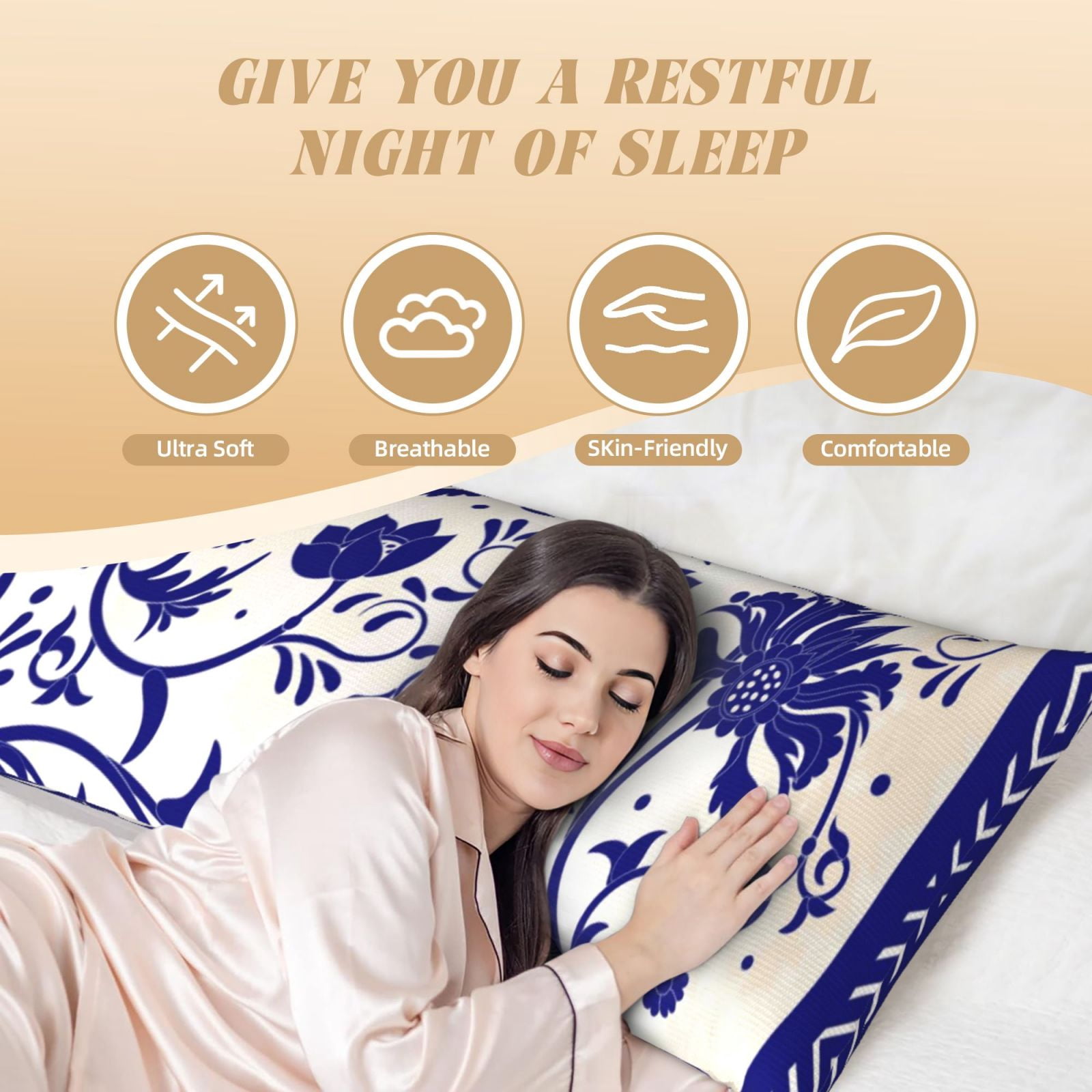 Naloa Blue And White Porcelain Pattern Super Soft 20x60 Body Pillow Case,Long Side Hidden Zipper（PILLOWS ARE NOT INCLUDED）