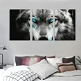 thumbnail image 3 of JEUXUS  Animal Canvas Painting Wall Art White and Black Wolf with Teal Blue Eyes Pictures Prints on Canvas Bathroom Bedroom Giclee Artwork Stretched with Wooden Frame 12''x16''X3 Panels 12x16x3pcs, 3 of 4